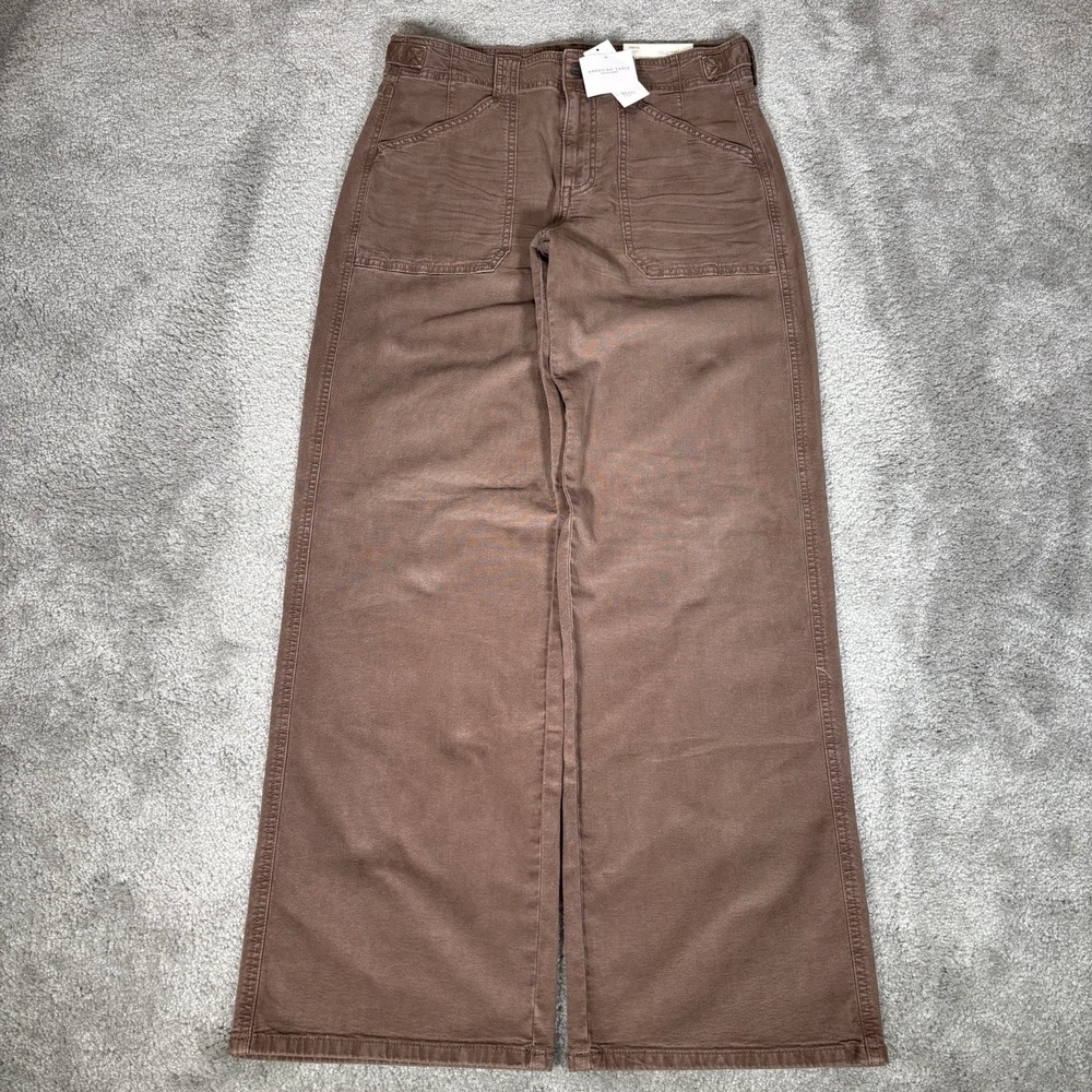 American Eagle Pants Womens 6 Stovepipe Brown Canvas Wide Leg Baggy Stretch NWT